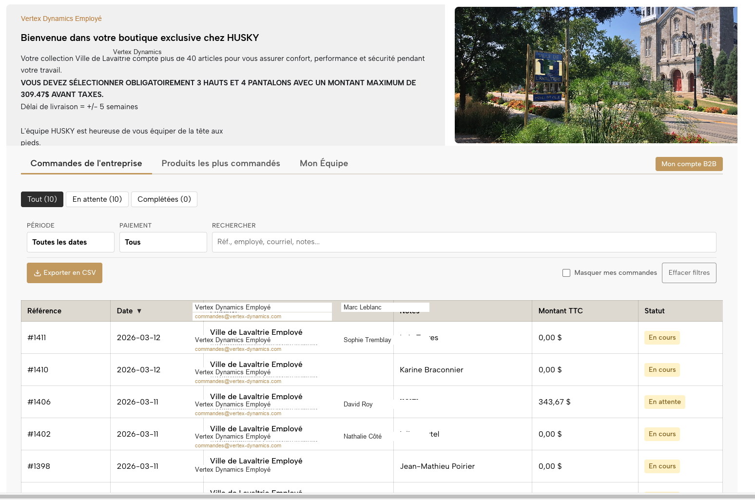 Husky Boutique — B2B order management admin