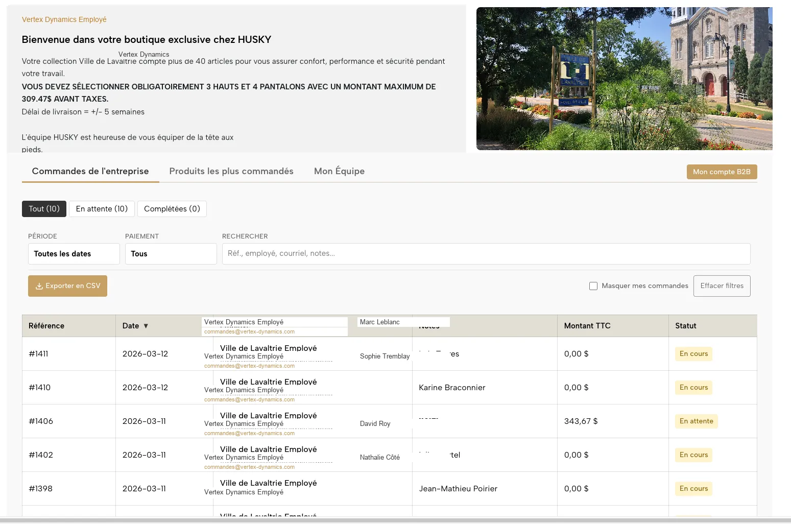 Husky Boutique — B2B order management admin